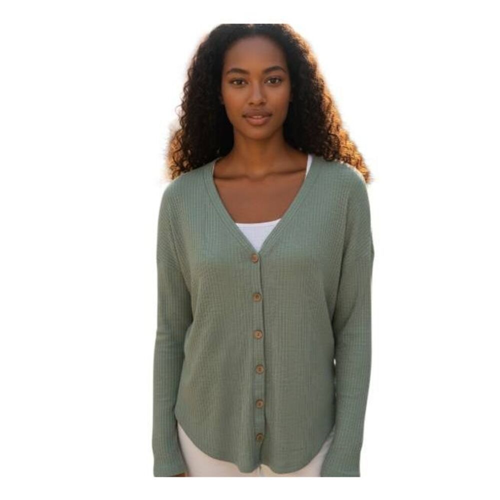 PINK ROSE SEA FOAM GREEN WAFFLE KNIT PULLOVER SZ.S EUC.